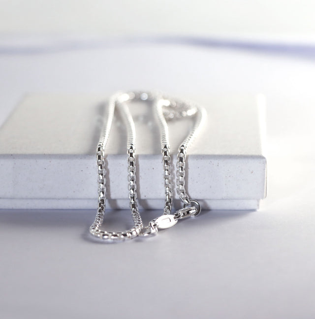 Mila Man Box Chain Necklace, silver men's