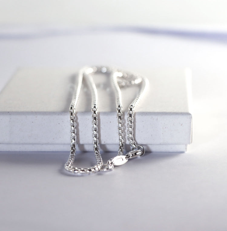 Mila Man Box Chain Necklace, silver men's