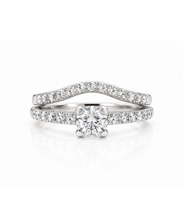 Ring set i Art Deco design. Vigselring och förlovningsring i silver med diamanter.
