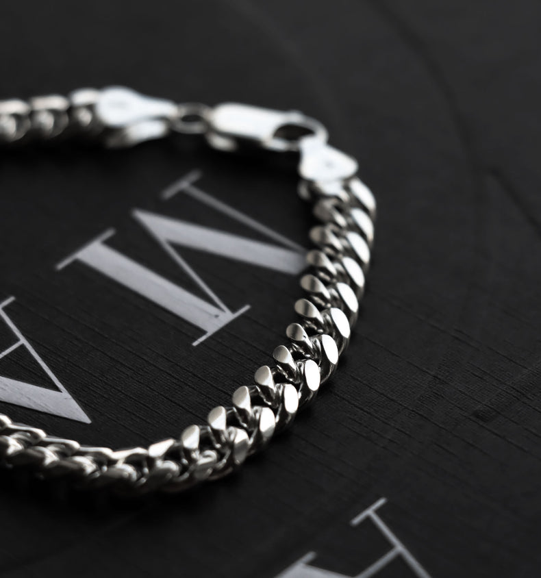 Pansarkedja armband i silver till herr, modell Miami Cuban kedja.