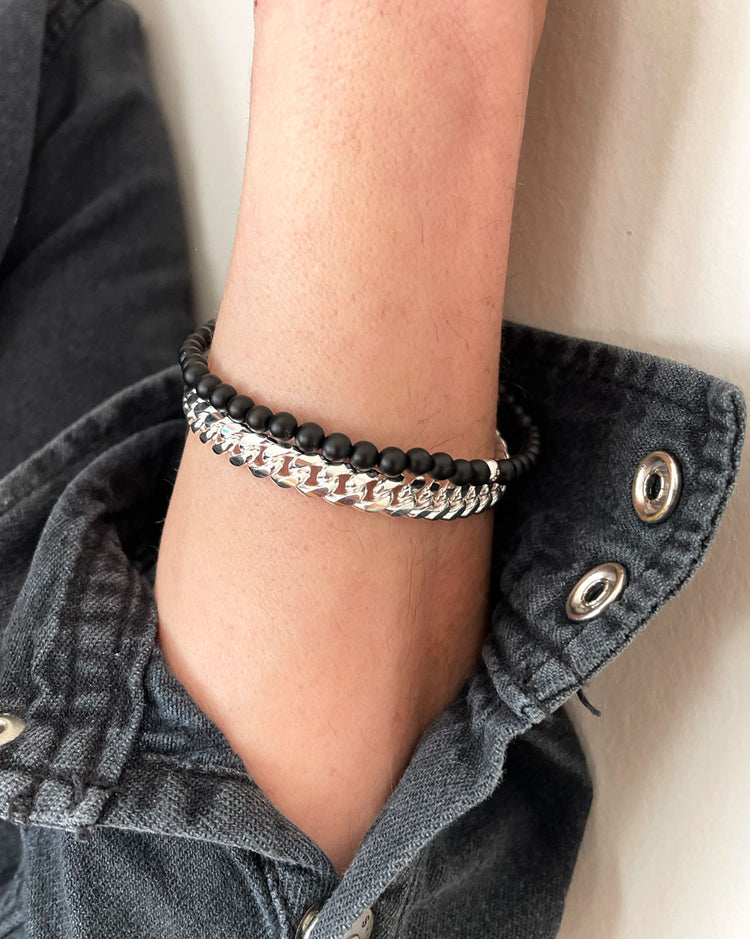 Gift set | Men's jewelery Bracelet Armor chain + Onyx bracelet