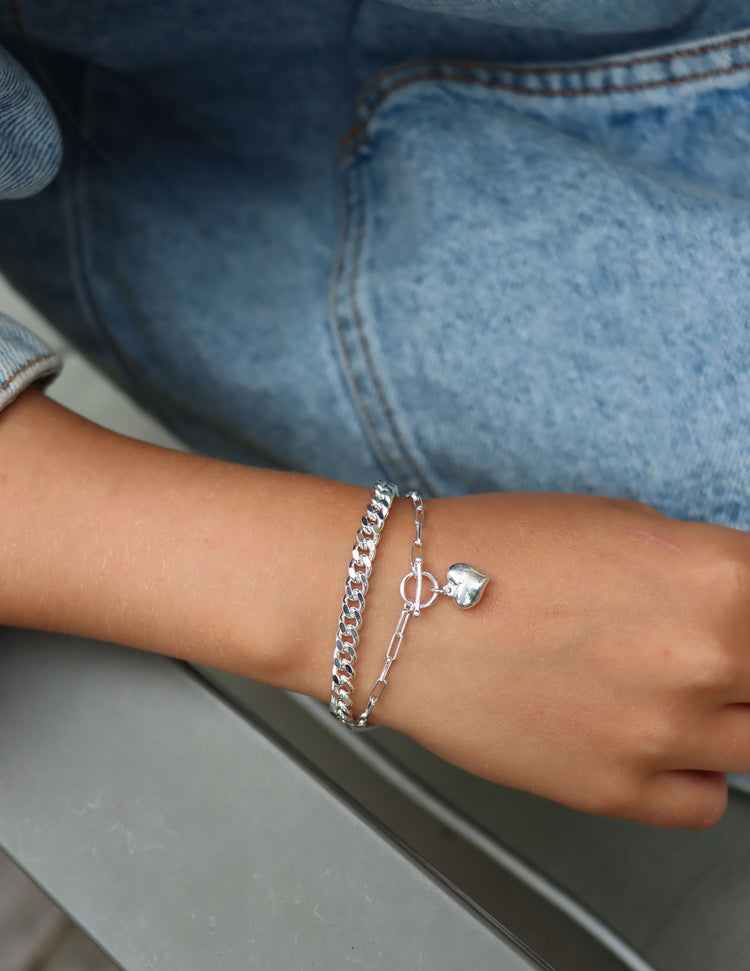 Dome Heart Chain bracelet, silver