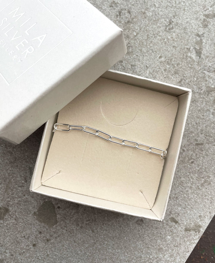 Paperclip Kedja Armband, 4 mm | 925 silver