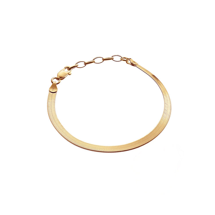 Guldarmband med platt ormkedja, 4 mm brett med förläningskedja.