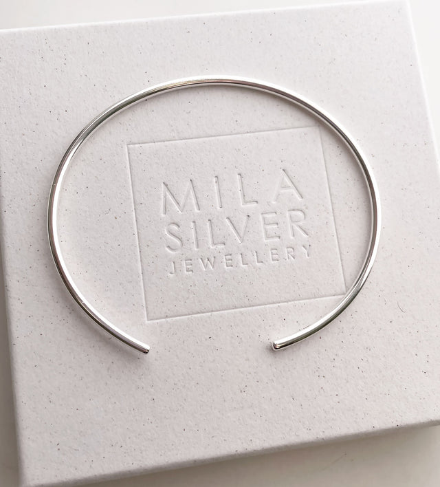 Plain Round Cuff Thin, bracelet silver, Engraving optional