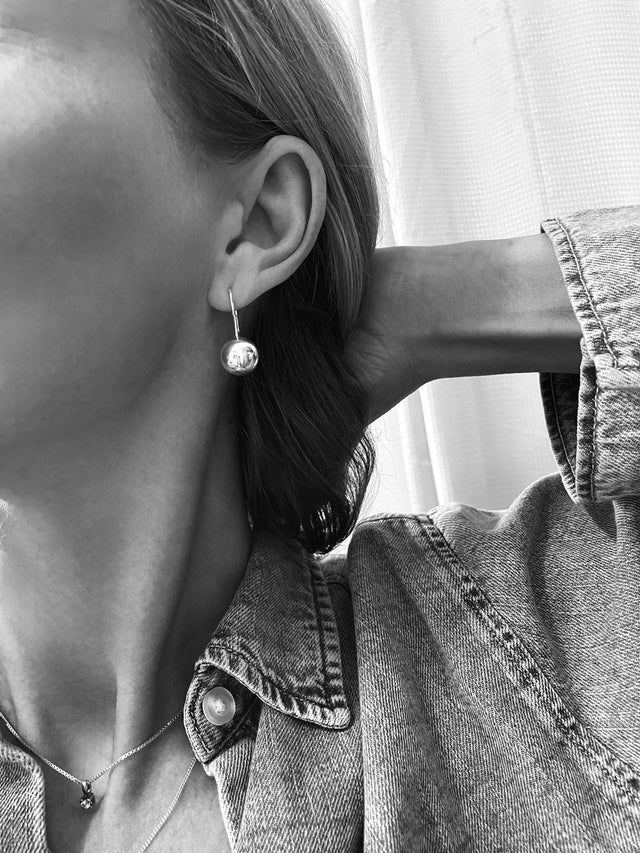 SALE! Happy Bead earrings, Silver