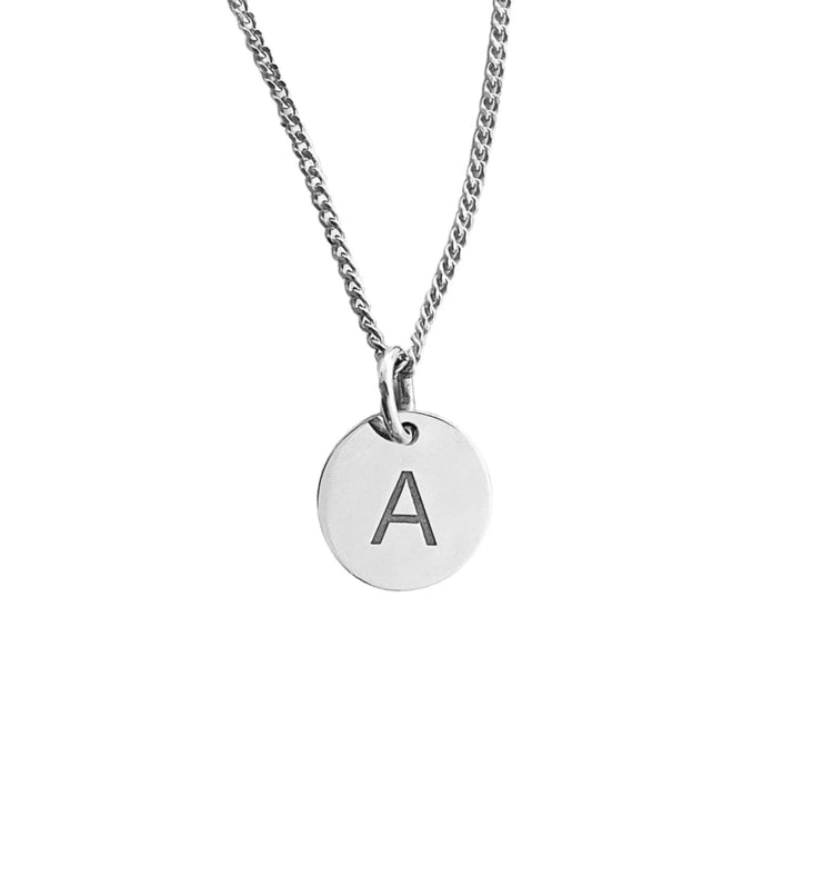Letter necklace silver, Engraved letter A-Ö, Straight font