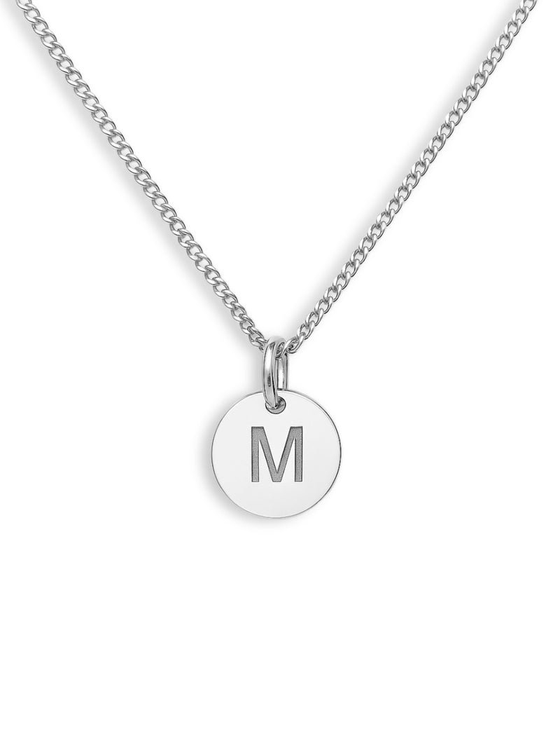 Letter necklace silver, Engraved letter A-Ö, Straight font