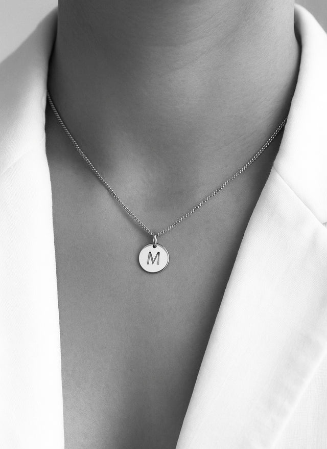 Letter necklace silver, Engraved letter A-Ö, Straight font