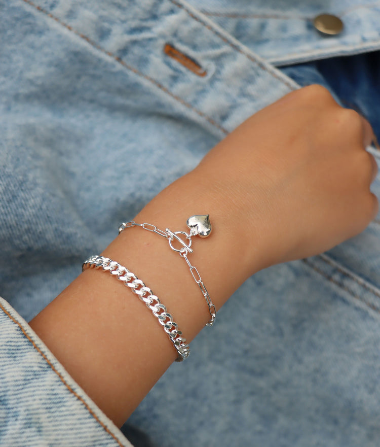 Dome Heart Chain bracelet, silver