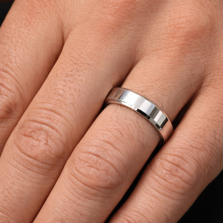 Wedding / Engagement Ring for Men, Silver Ring, 5 mm, Beveled Edge | 925 Silver