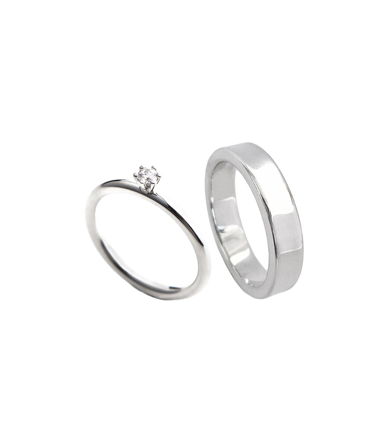 Wedding / Engagement Rings Couple | Julie 0.10 ct + Plain silver ring