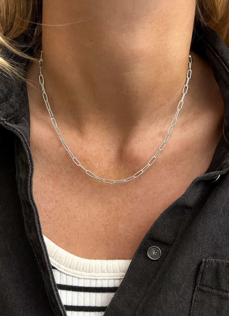 Paperclip Kedja Halsband, 4 mm | 925 silver