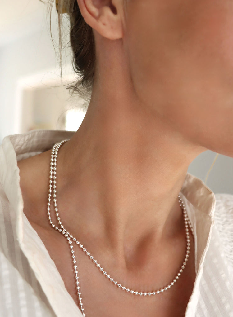 Beaded Chain Necklace silver, 3 mm / 45-47 cm