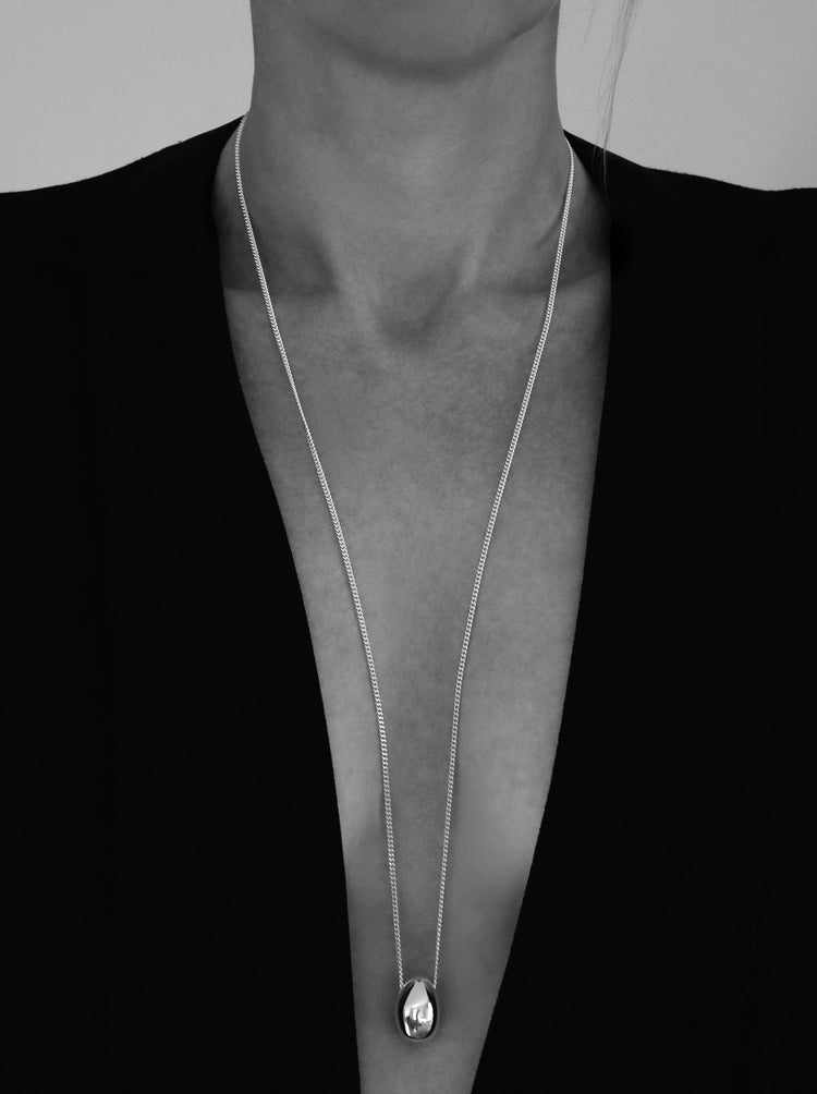 Silver Egg Pendant Large Necklace | 925 Silver