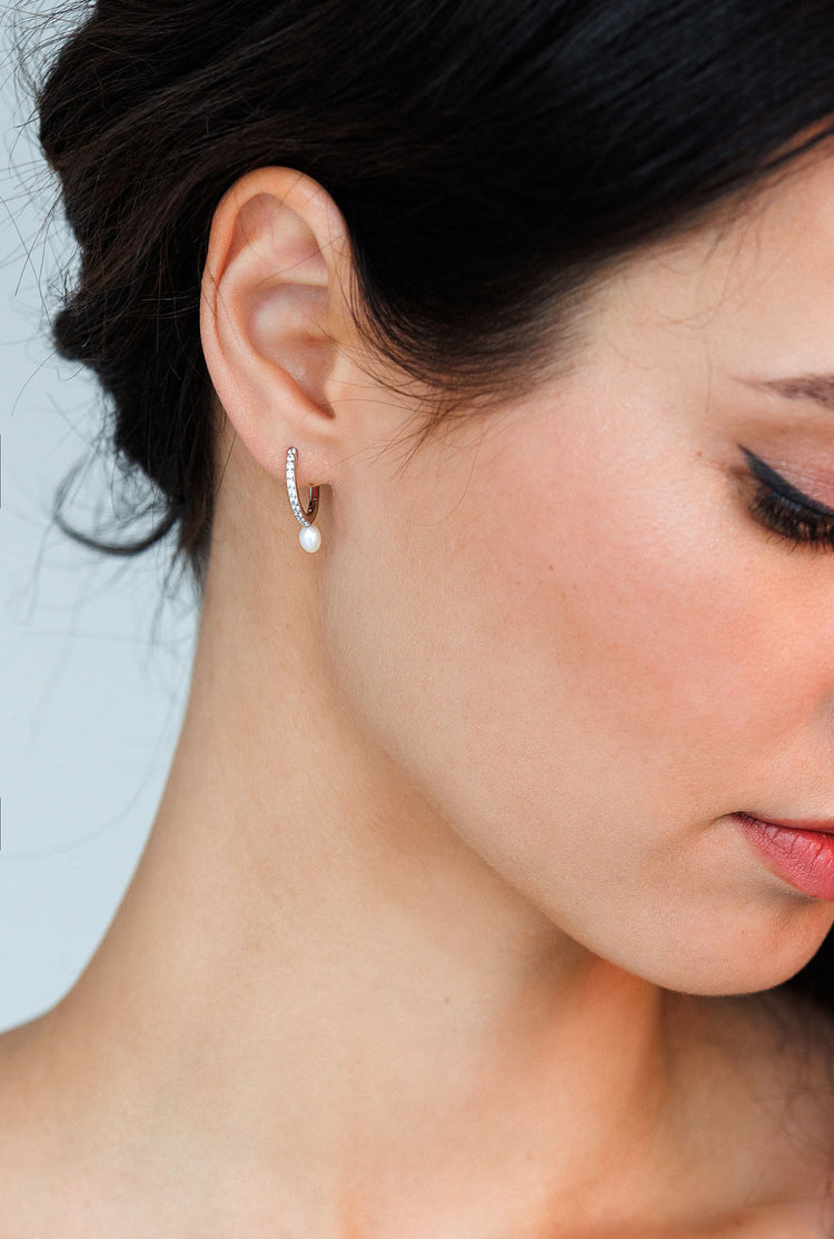 Sparkling Stone & Pearl Hoops