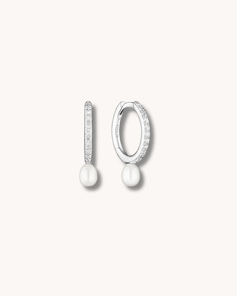 Sparkling Stone & Pearl Hoops