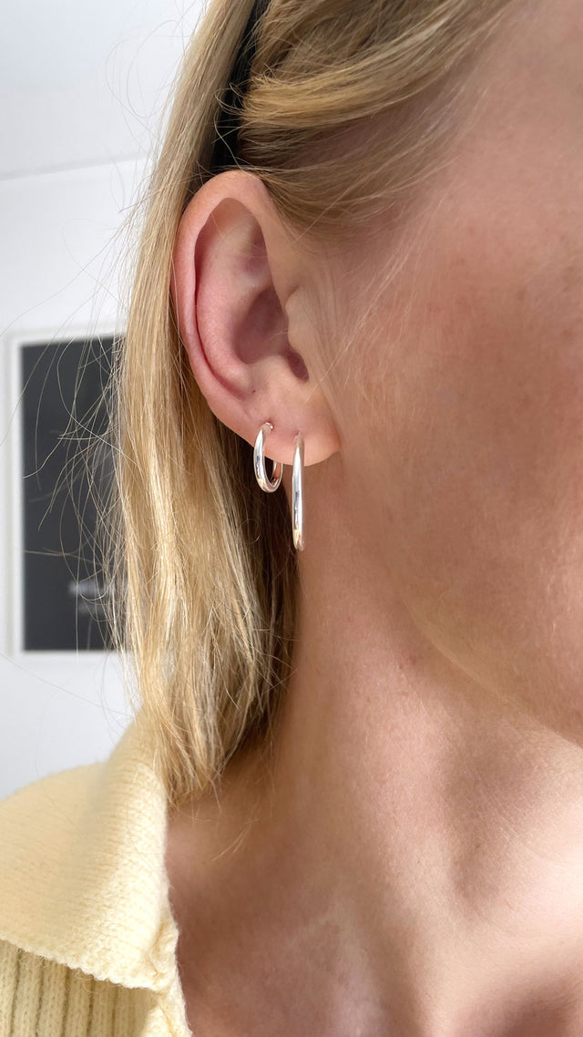 Small Plain Hoop Earrings 10 mm, silver