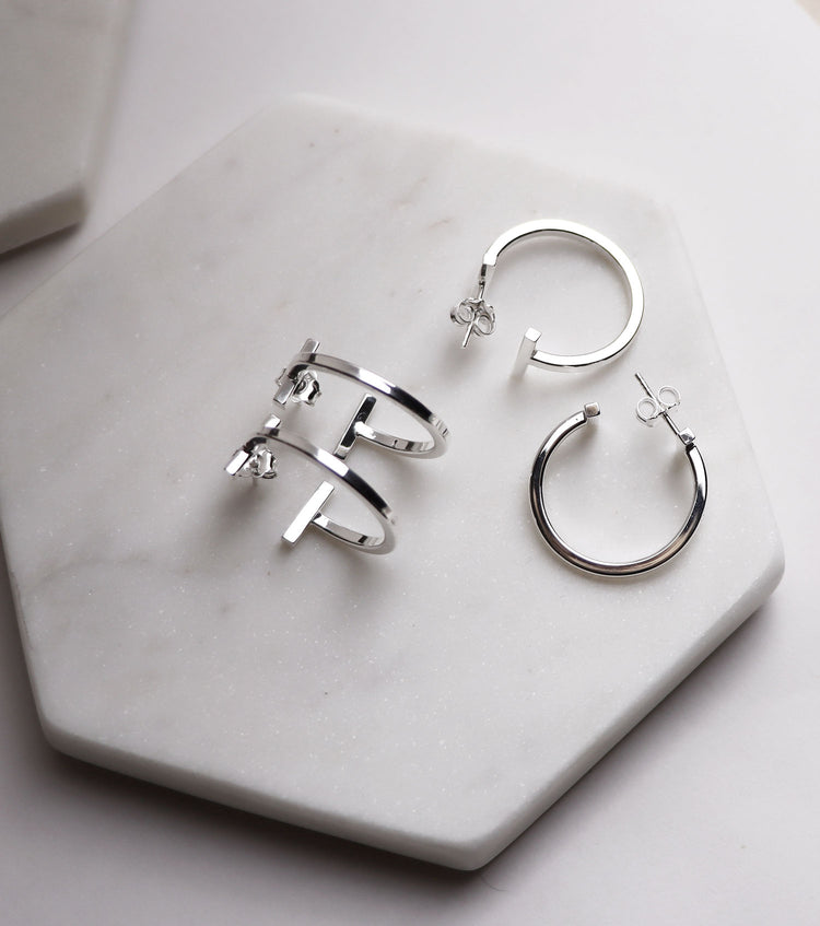 PROMOTION! Rod Hoop earrings, silver