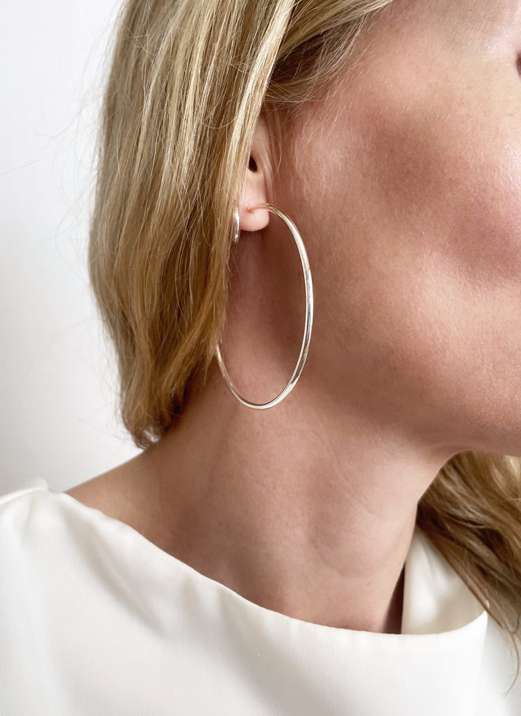 Plain XL Hoop earrings silver, rings 6 cm