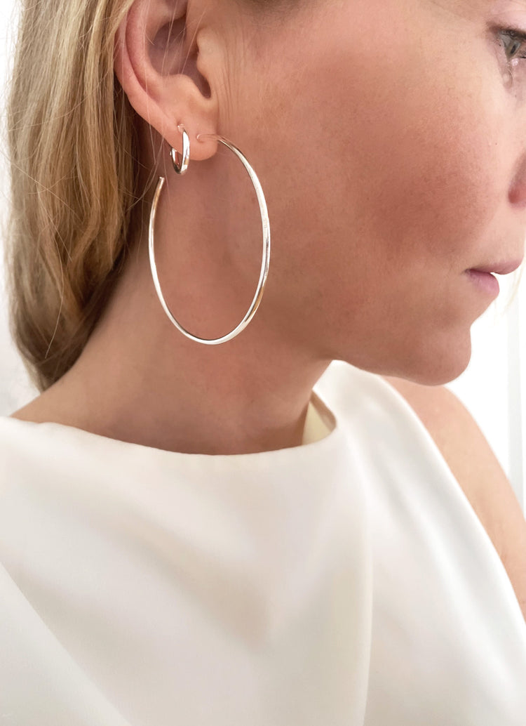 Plain XL Hoop earrings silver, rings 6 cm