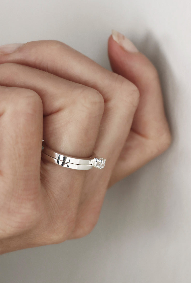 Wedding/Engagement rings Couple, Monet 0.10 ct + Silver ring straight