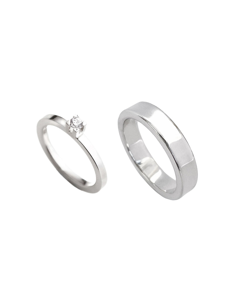 Wedding / Engagement Rings Couple | Monet 0.10 ct + Plain silver ring