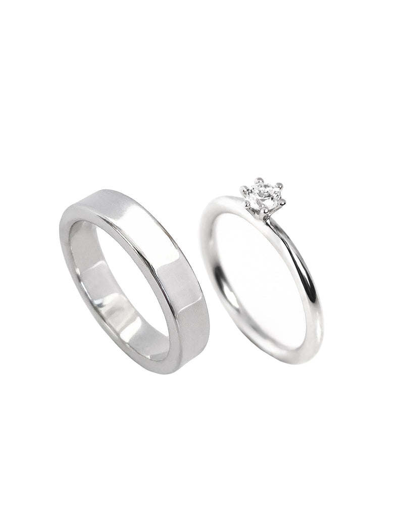 Wedding / Engagement Rings Couple | Julie 0.25 ct + Plain silver ring