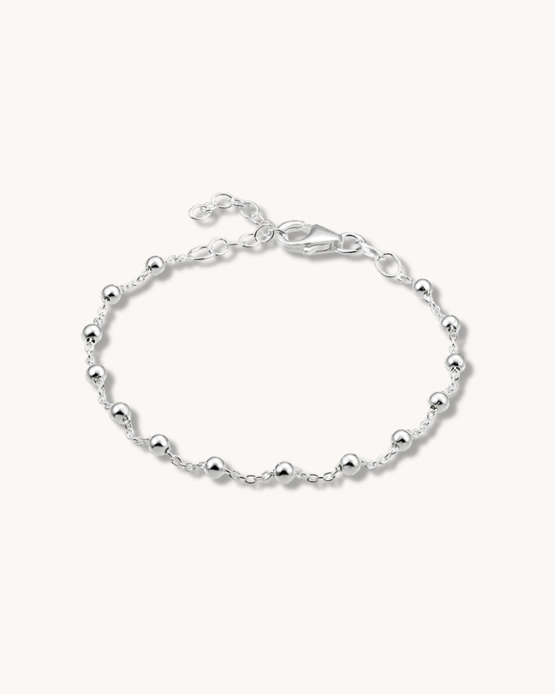 Smalt silverarmband med kedja och små kulor till dam. Äkta silver.