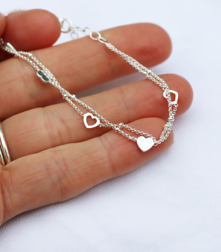 Double Chain Heart bracelet, silver