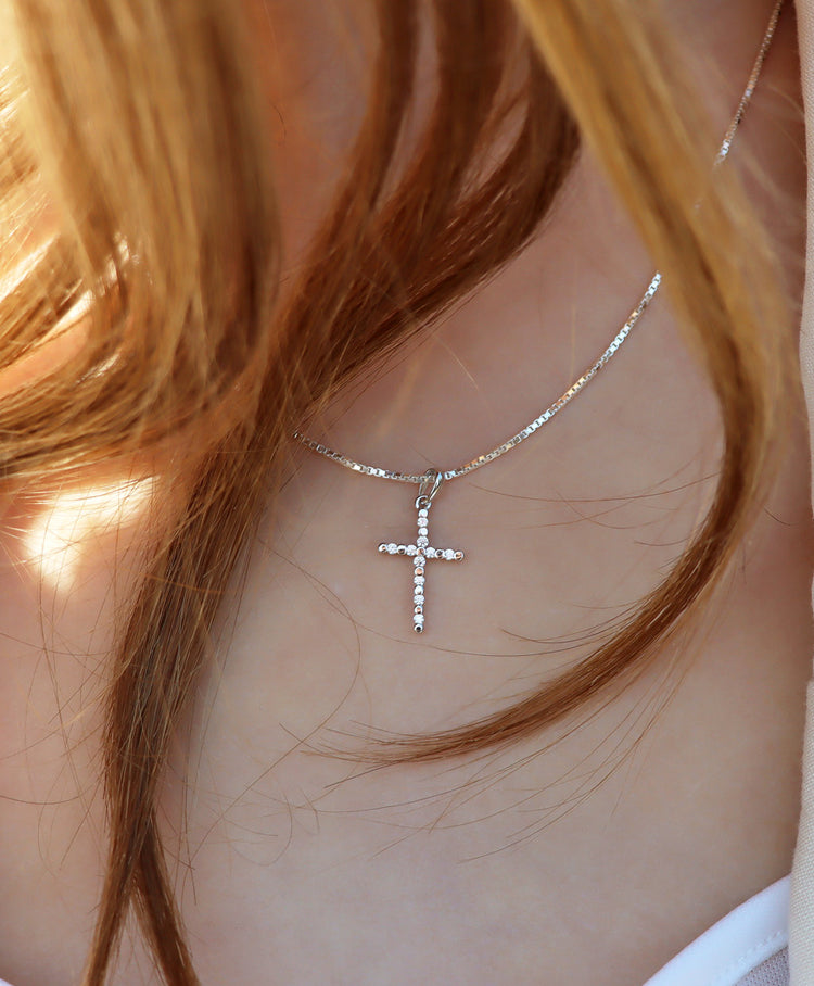 Silver Cross Crystal Necklace | 925 silver