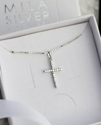 Silver Cross Crystal Necklace | 925 silver