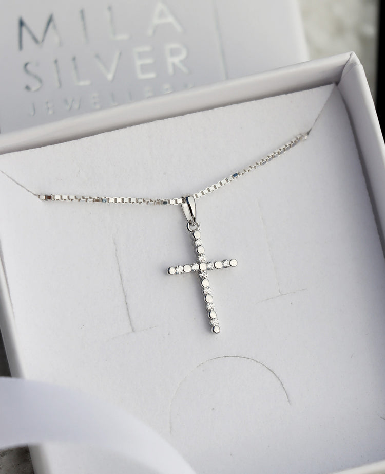 Silver Cross Crystal Necklace | 925 silver