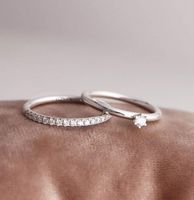 Wedding / Engagement Rings Couple | Julie 0.10 ct + Plain silver ring