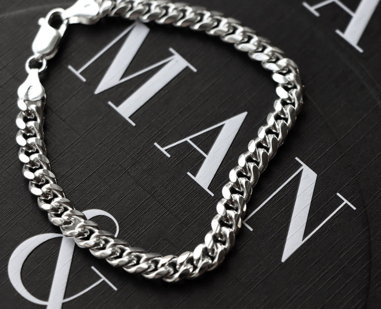 Pansarkedja armband i silver till herr, modell Miami Cuban kedja. 