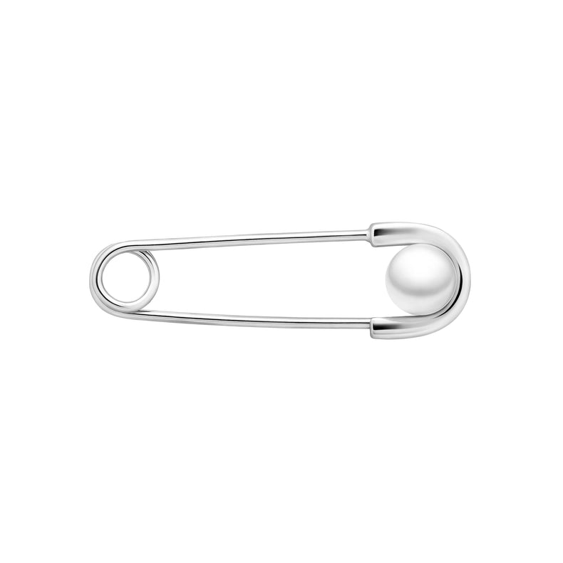 Brooch Safety pin, silver with pearl