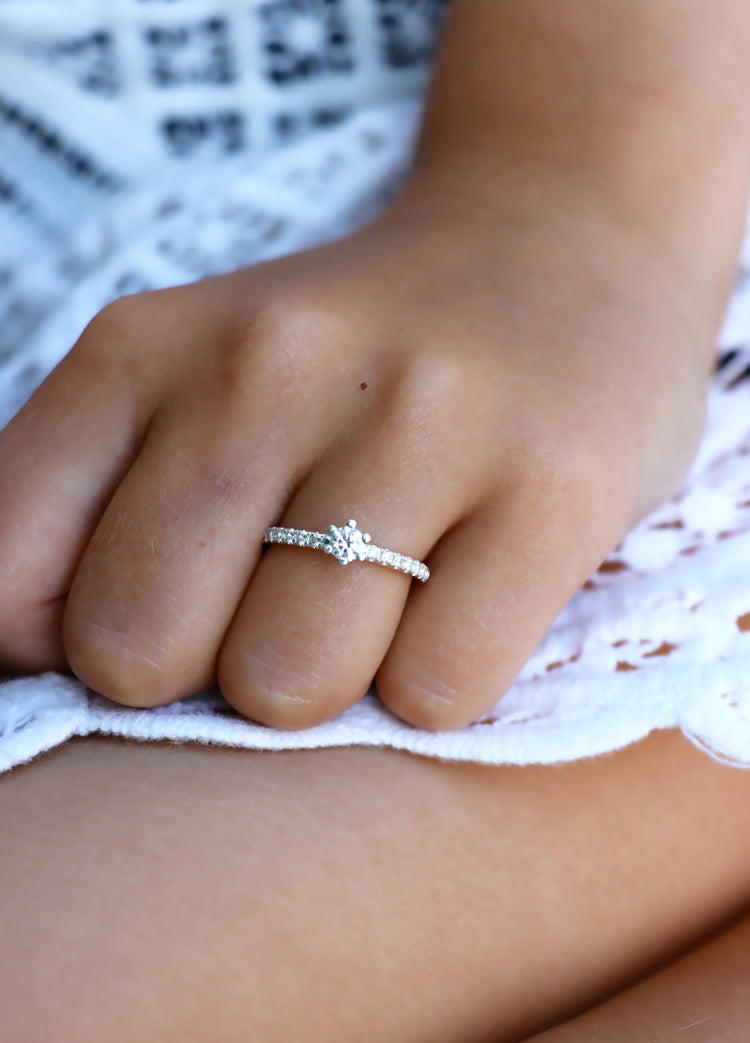 Julie Wedding / Engagement Ring, Side Stone Ring 0.49 ct Diamond