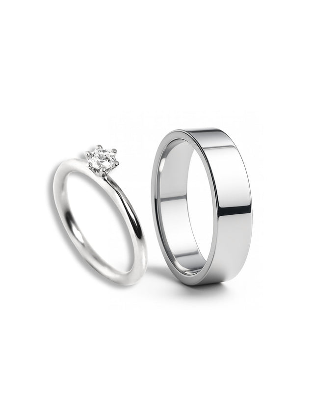 Ringar par förlovning. Silverringar till dam och herr. Diamantring + slät silverring. 