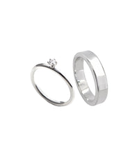Wedding / Engagement Rings Couple | Julie 0.10 ct + Plain silver ring