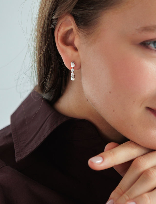 Dotted Crystals &amp; Pearls Hoops, Earrings