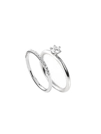 Par vigselring och förlovningsring med diamanter. Alliansring + solitärring 0,25 ct.