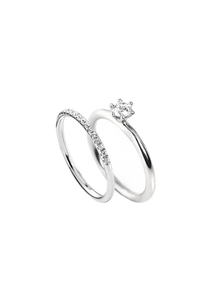 Par vigselring och förlovningsring med diamanter. Alliansring + solitärring 0,25 ct.
