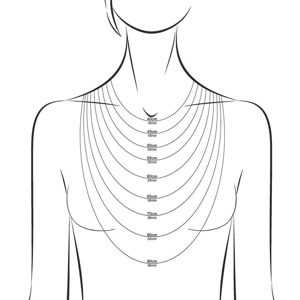 Illustration över olika längder för halsband till dam