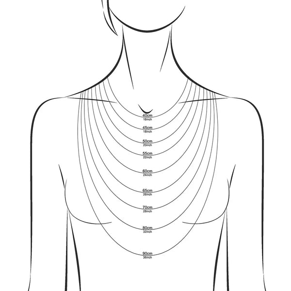 Illustration över olika längder för halsband till dam