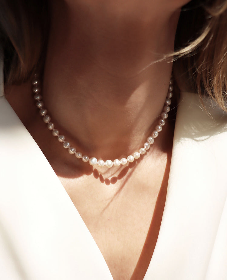 Paperclip Link & Baroque Pearl halsband