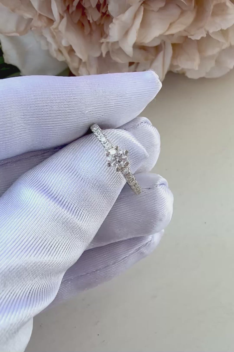 Julie Wedding / Engagement Ring, Side Stone Ring 0.49 ct Diamond