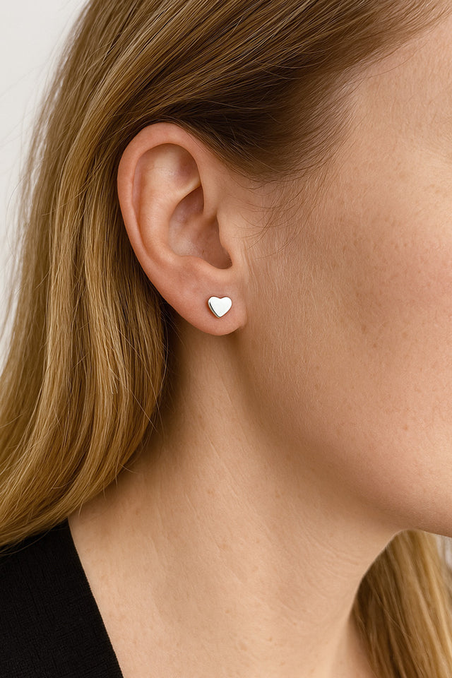 Tiny Heart Earrings, silver