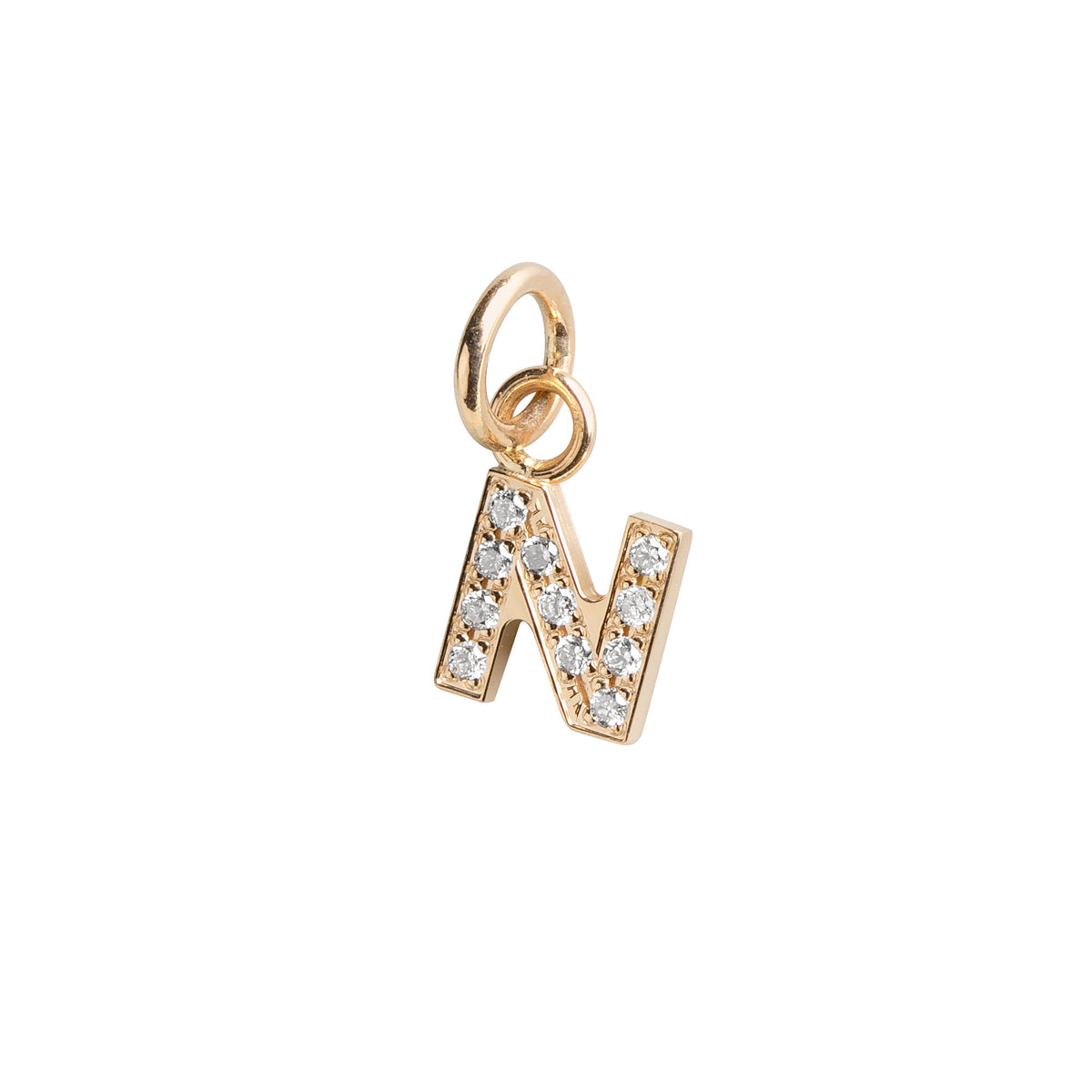 Bokstavsberlock, utskuren 18k. guld + diamanter. Bokstav N.