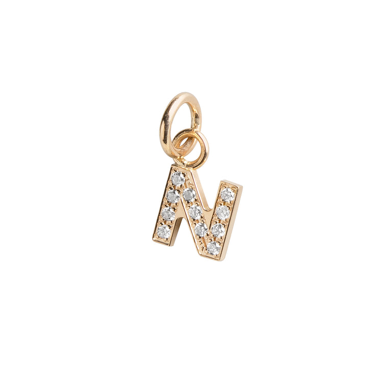Bokstavsberlock, utskuren 18k. guld + diamanter. Bokstav N.
